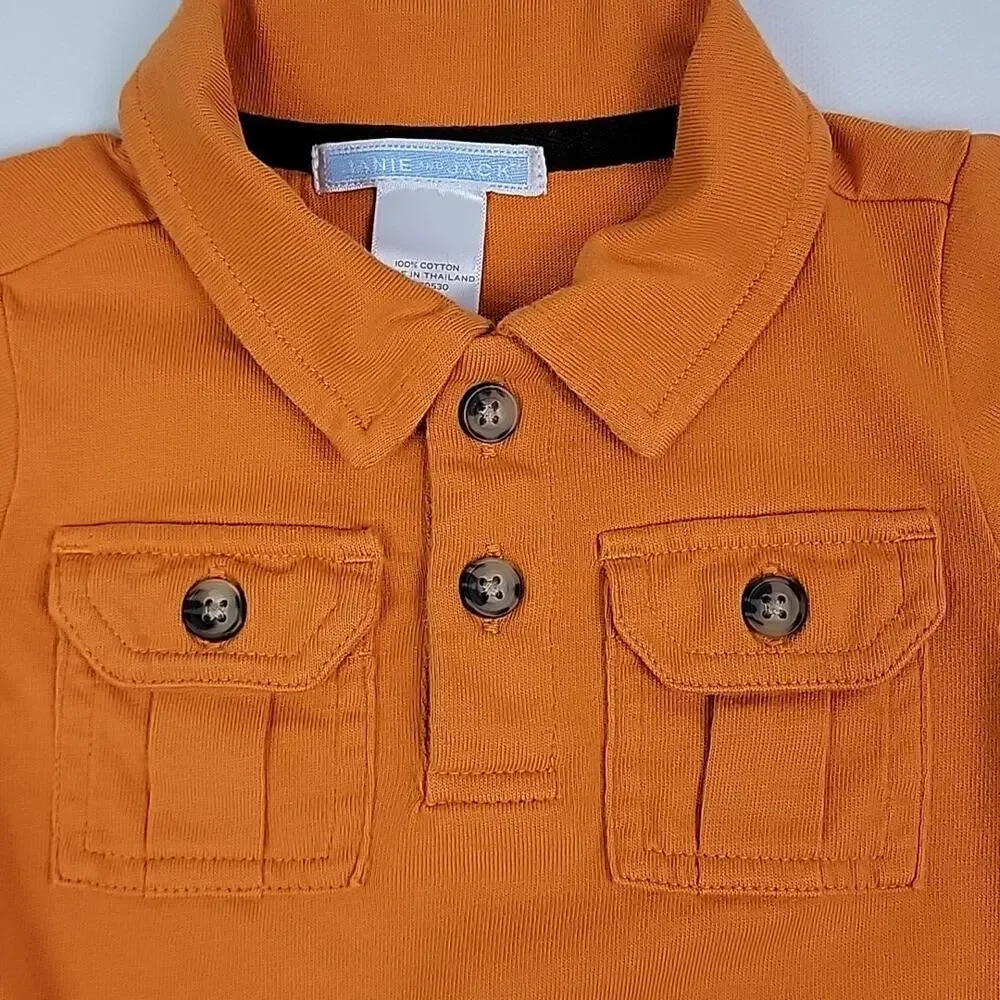 Janie and Jack Tea Collection Romper Shorts Orange Khaki Blue Bundle 6-12 Months